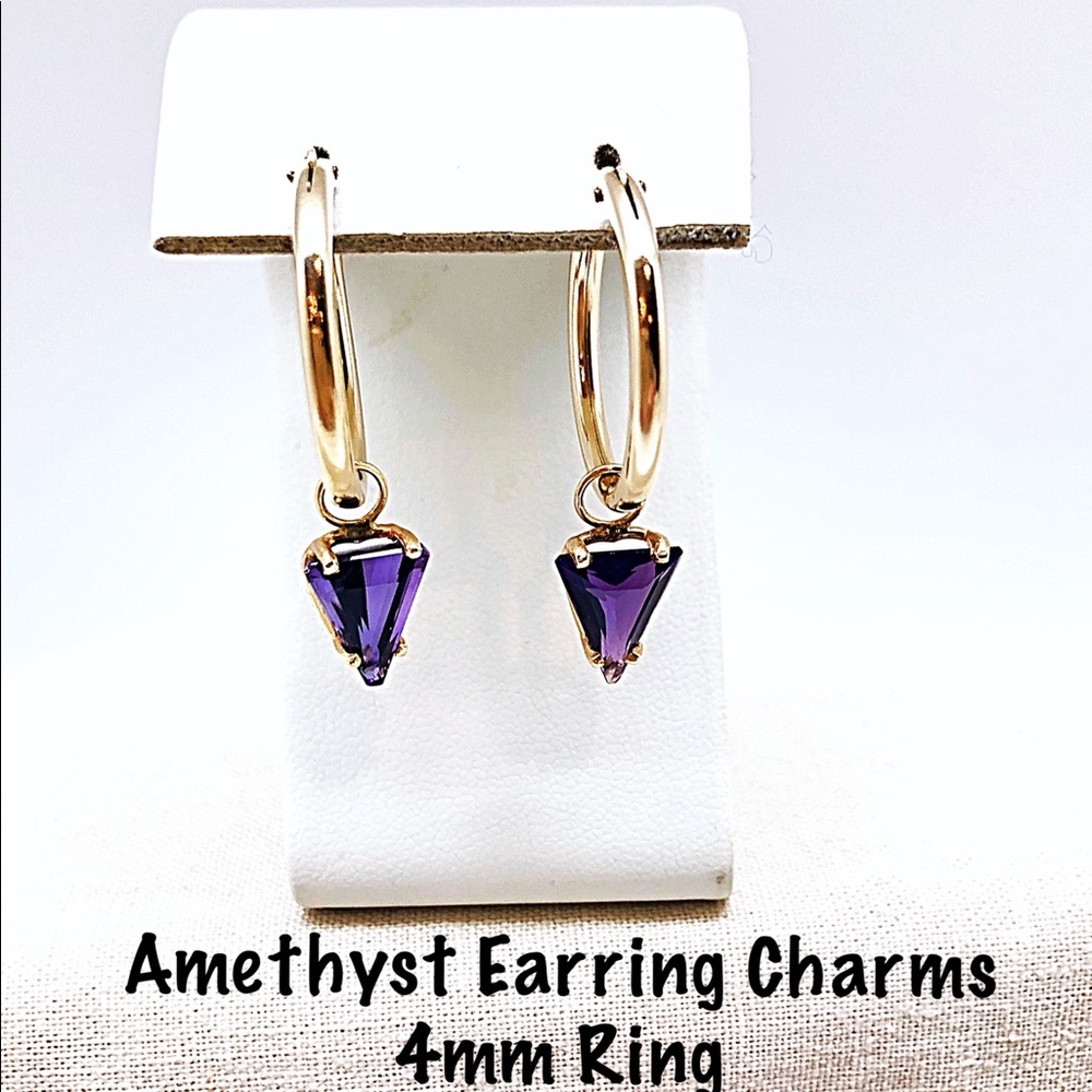 Triangular Amethyst 14k Earring Charms Custom Made - image 1